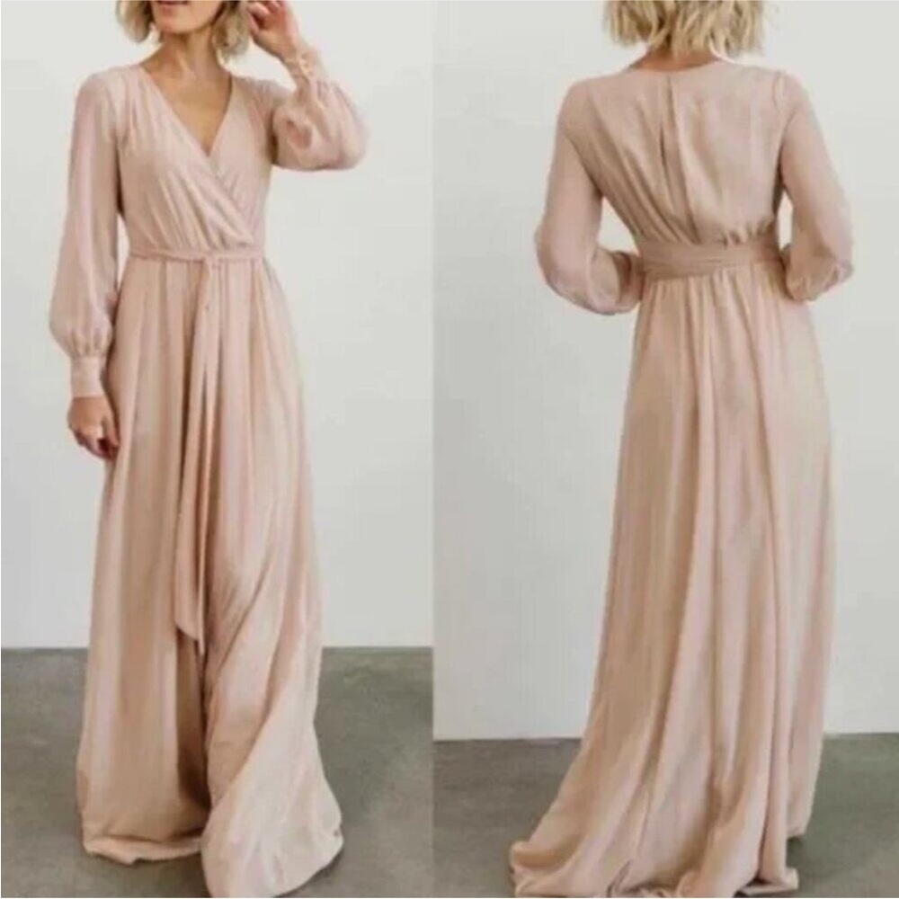 NWT Baltic Born Lydia Chiffon Long Sleeve Maxi Dress in Natural Size XS